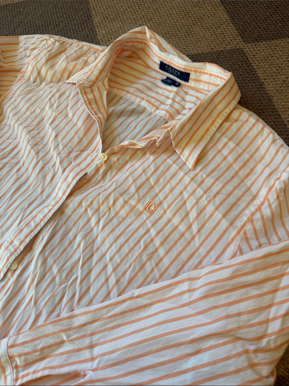 Chaps women’s 100% cotton Orange and White Striped Button-Down Shirt